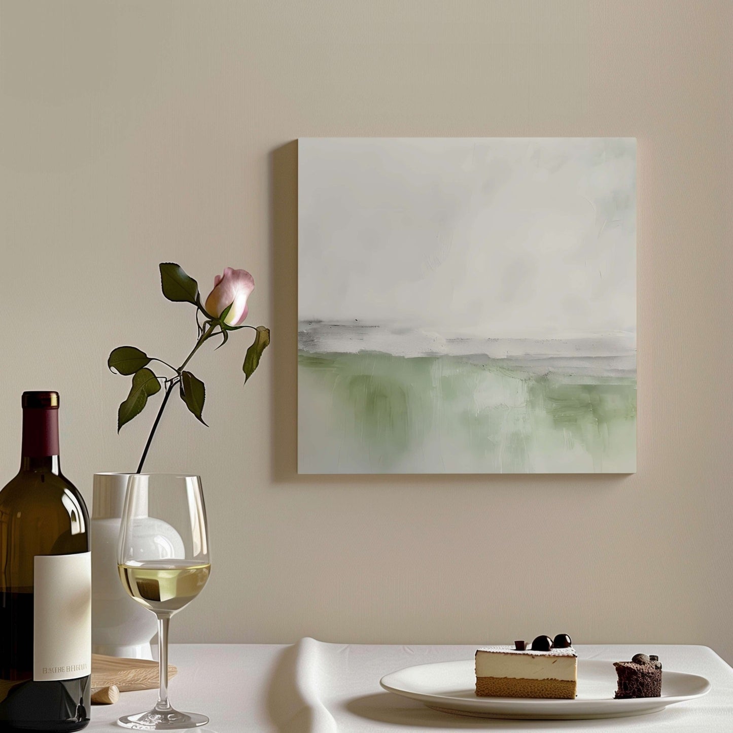 Côte Square Framed Canvas - Green - AureousHome