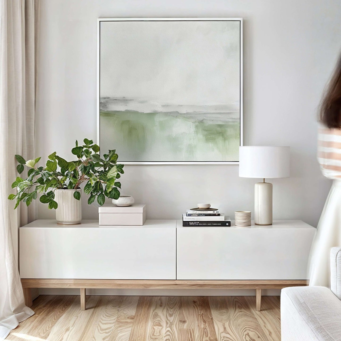 Côte Square Framed Canvas - Green - AureousHome