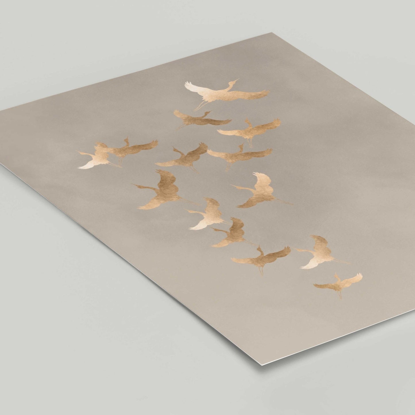 Cranes - Beige and Gold - AureousHome