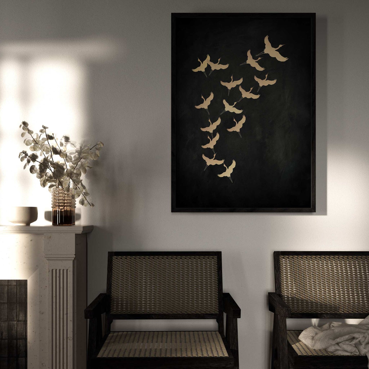Cranes - Black and Gold - AureousHome