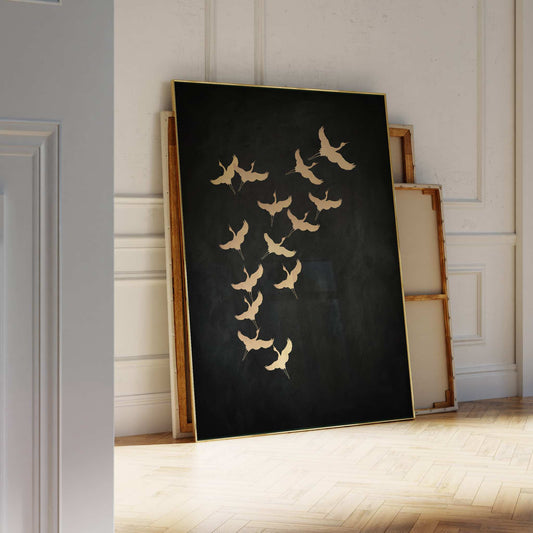 Cranes - Black and Gold - AureousHome