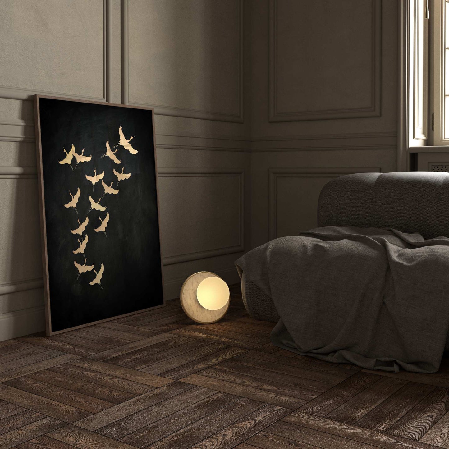 Cranes - Black and Gold - AureousHome