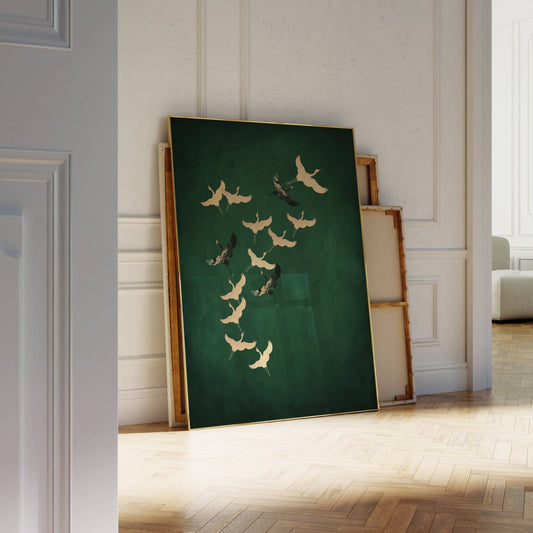 Cranes - Emerald / Gold - AureousHome