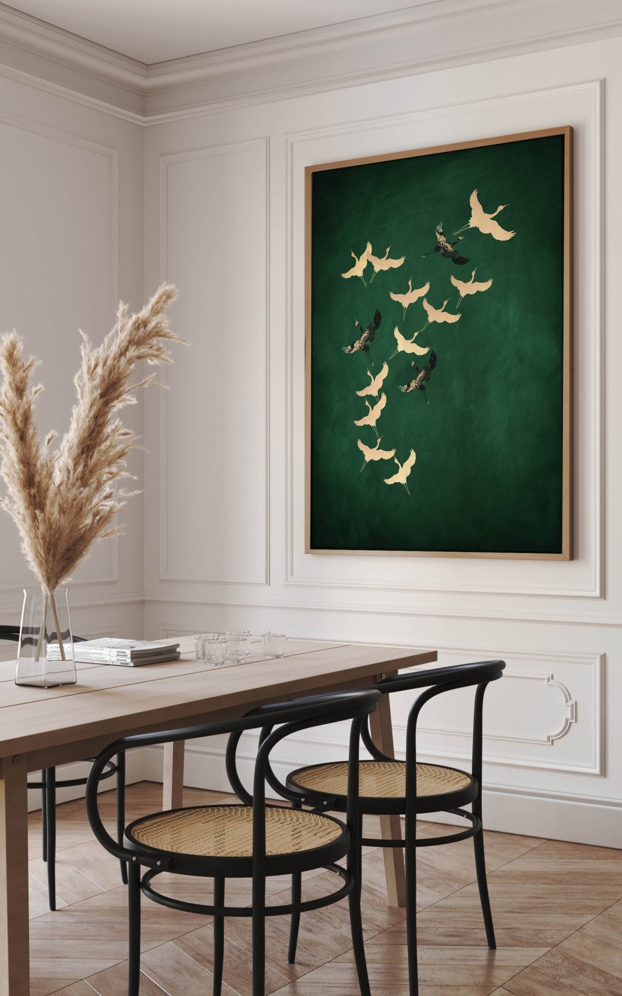 Cranes Framed - Emerald - AureousHome