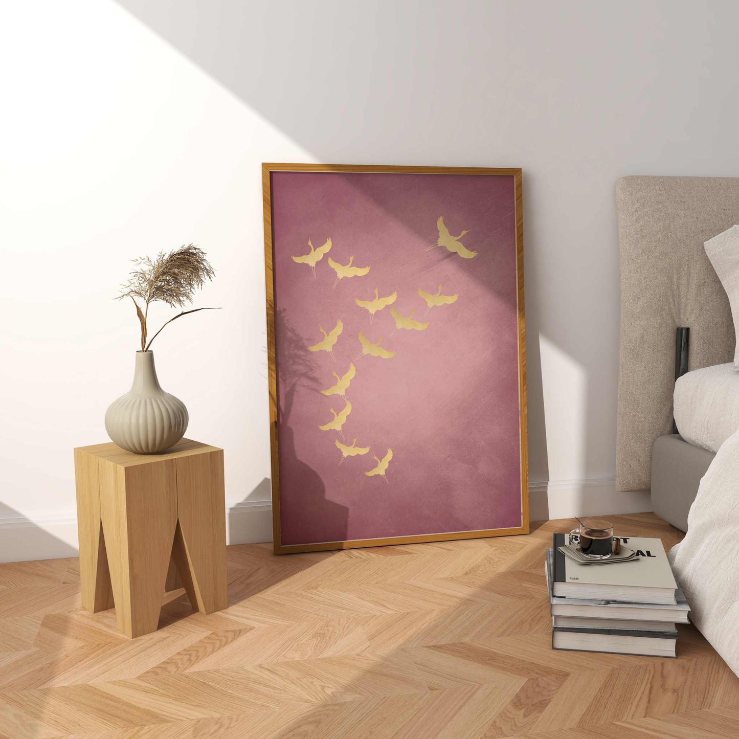 Cranes - Pink and Gold - AureousHome