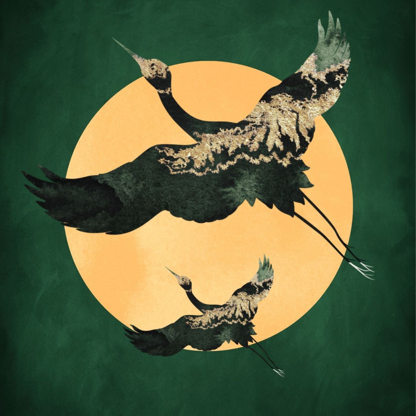 Cranes & Sun - Emerald - AureousHome