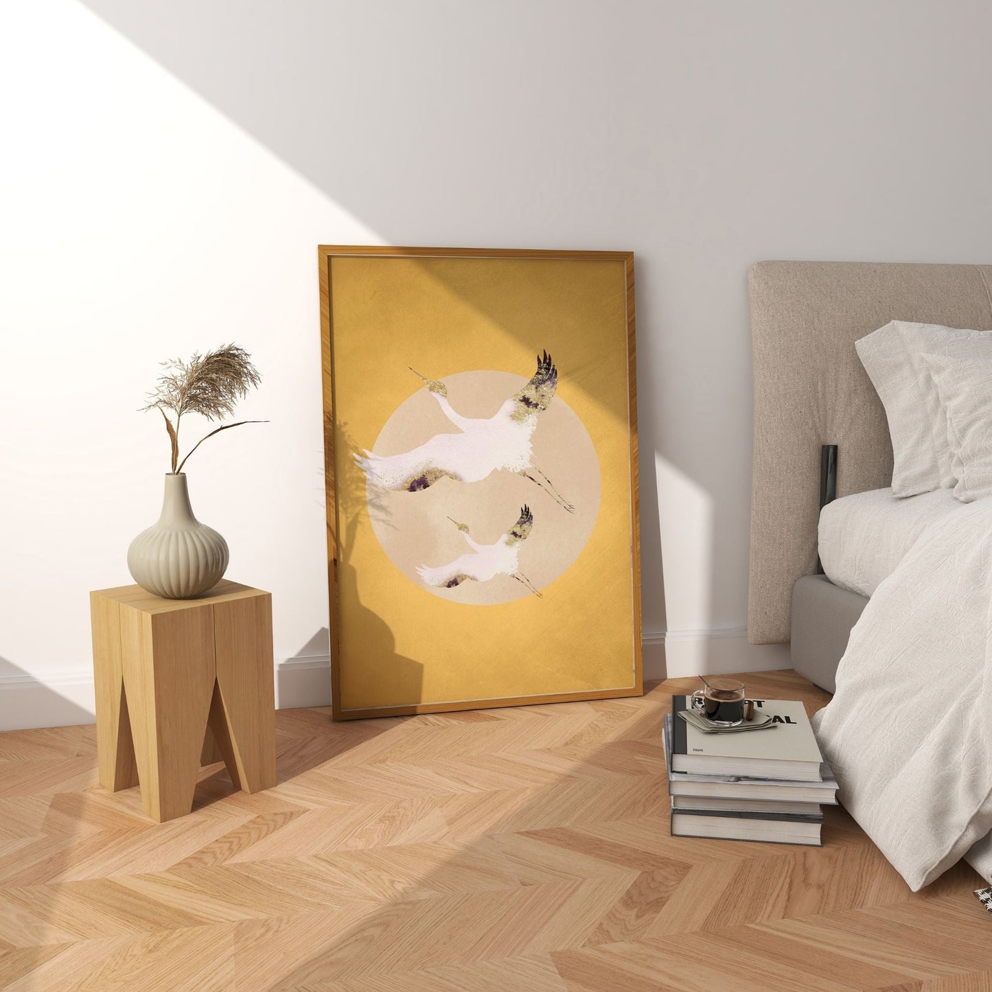 Cranes & Sun - Yellow - AureousHome