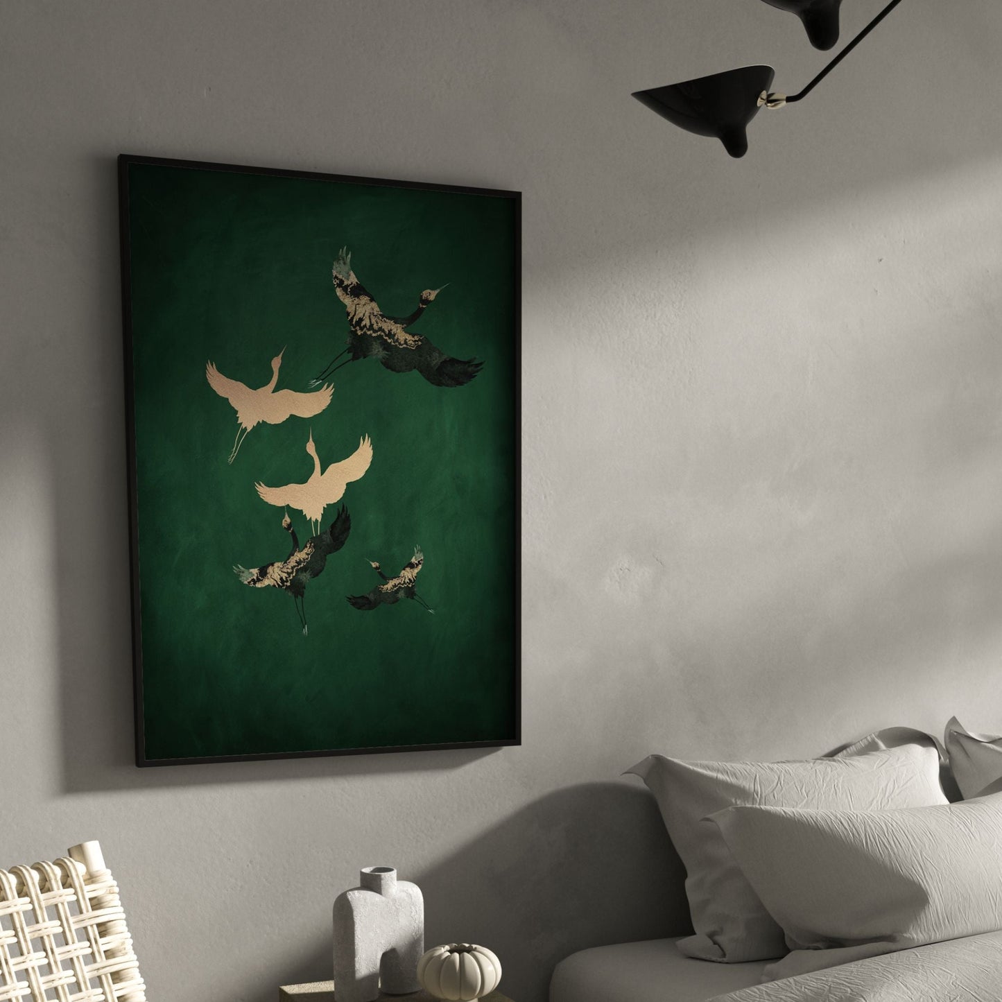 Cranes Trio - Emerald - AureousHome