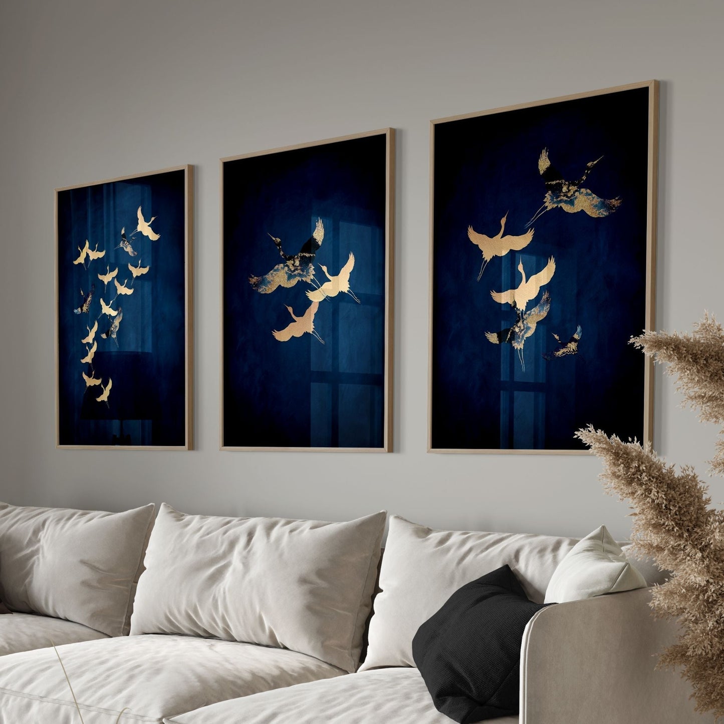 Cranes Trio - Sapphire - AureousHome
