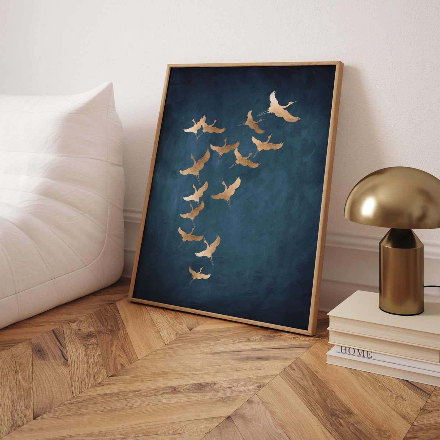 Cranes - Vintage blue / Gold - AureousHome