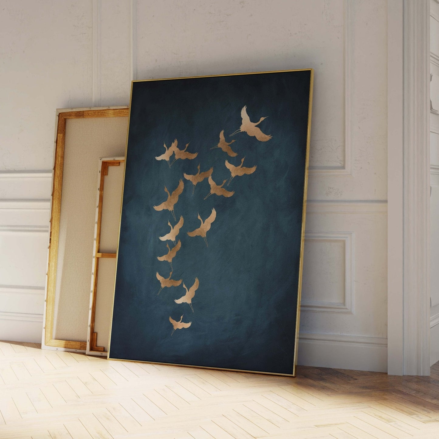 Cranes - Vintage blue / Gold - AureousHome
