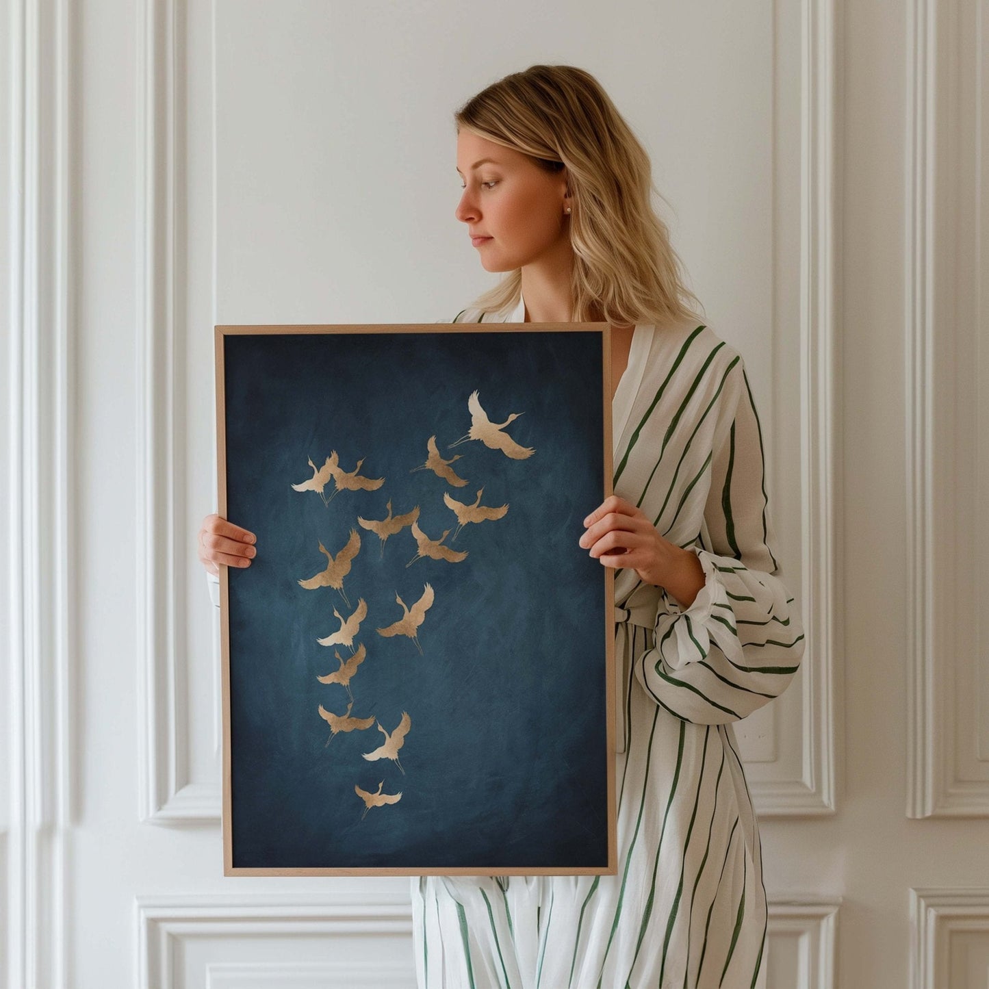 Cranes - Vintage blue / Gold - AureousHome