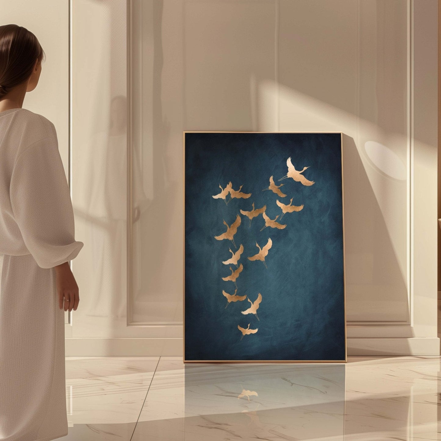 Cranes - Vintage blue / Gold - AureousHome