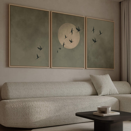 Cyrus Framed Canvas Trio - Olive - AureousHome