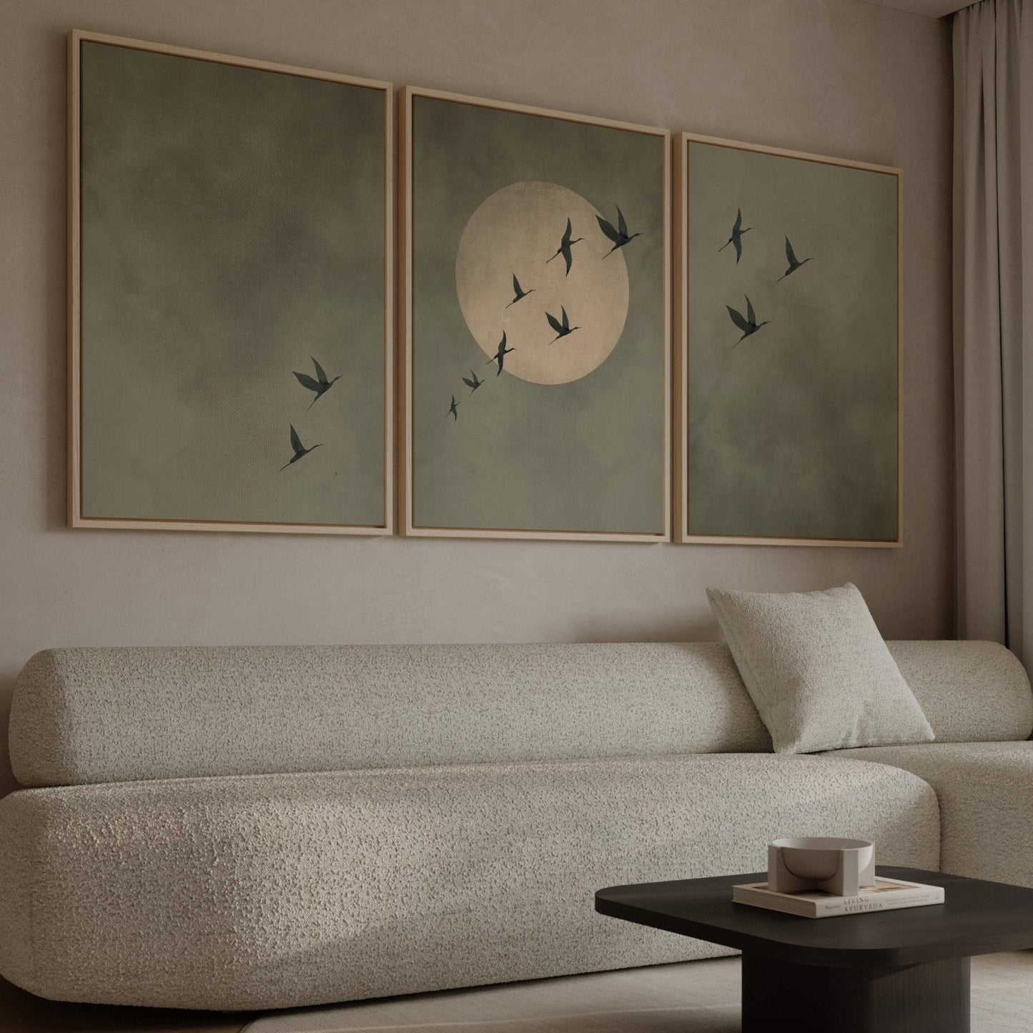 Cyrus Framed Canvas Trio - Olive - AureousHome