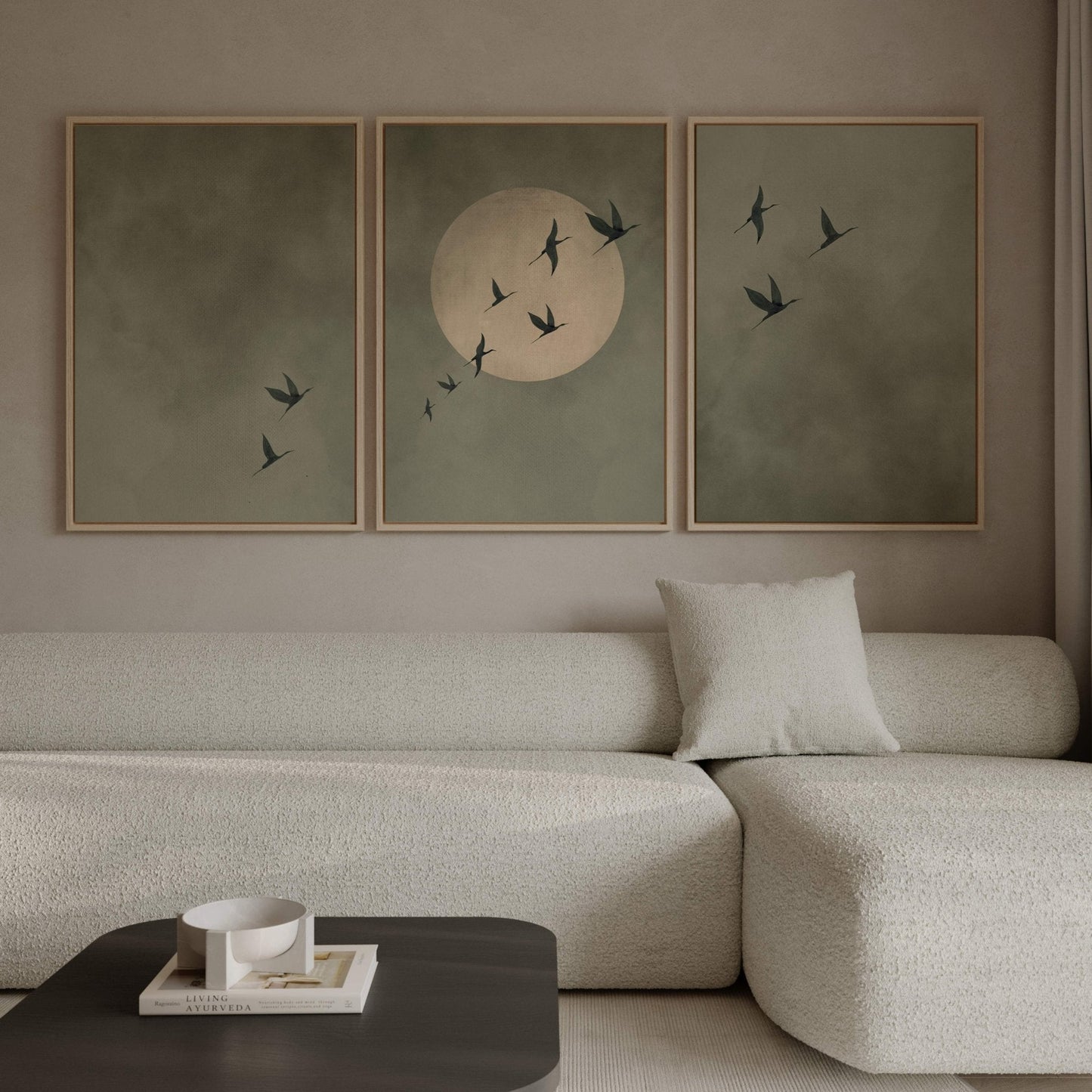 Cyrus Framed Canvas Trio - Olive - AureousHome