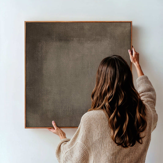 Dark Linen Square Framed Canvas - AureousHome