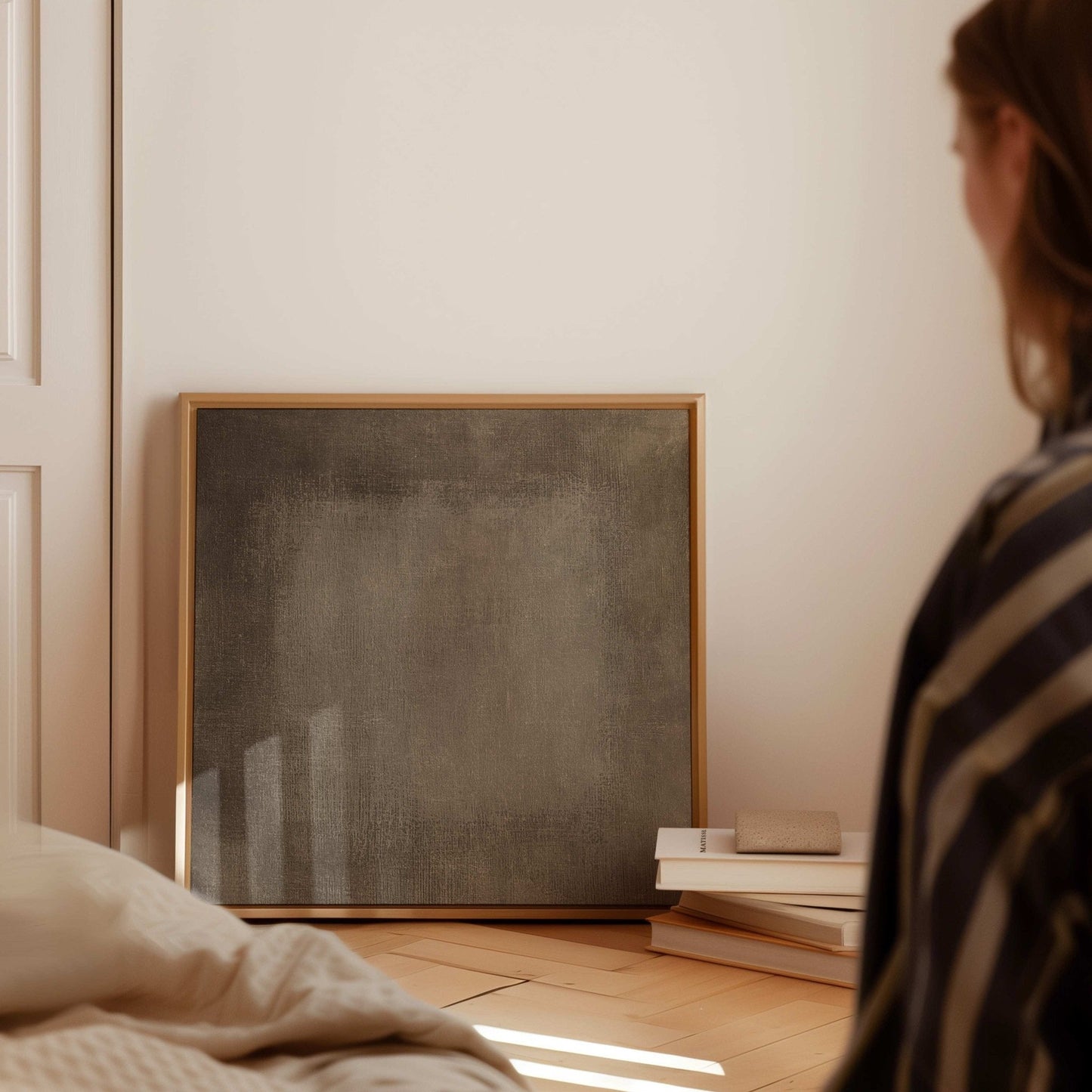 Dark Linen Square Framed Canvas - AureousHome