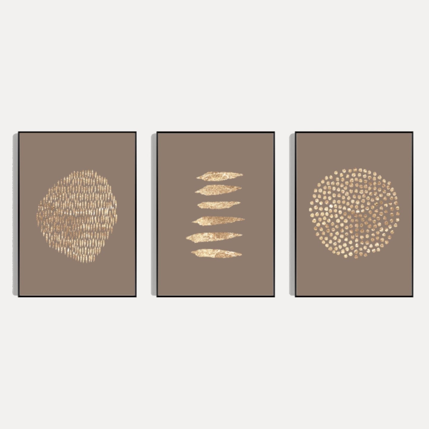 Beige And Gold Dots Wall Art Prints - Set Of 3 