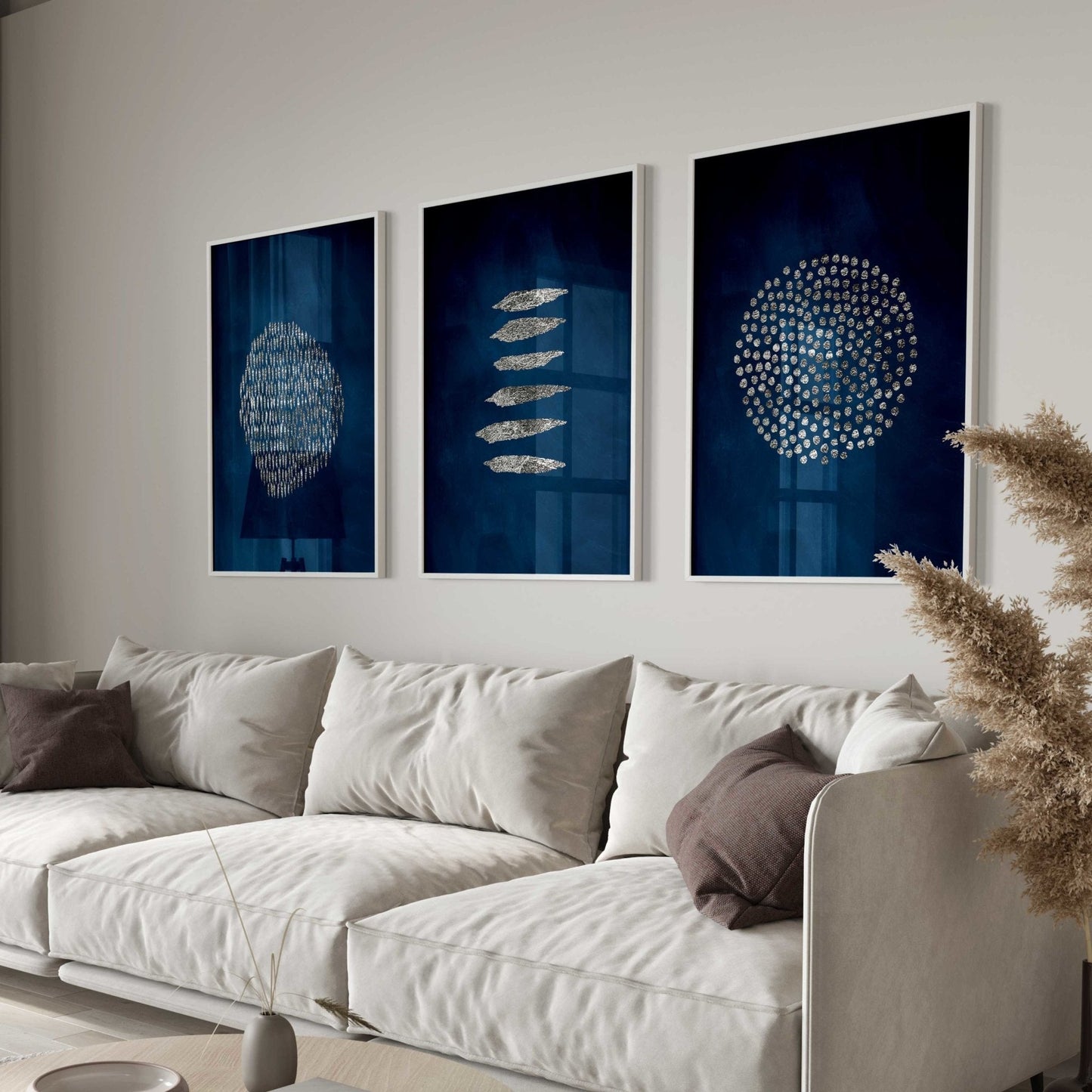 Blue and silver abstract artwork home decor