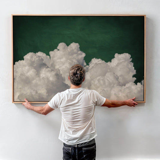 Extra large emerald green clouds framed canvas wall art