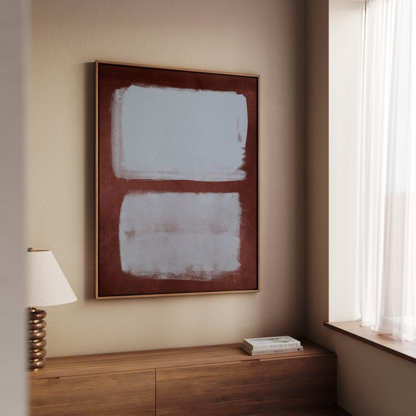 Echo Framed Canvas - Burgundy / Powder Blue - AureousHome