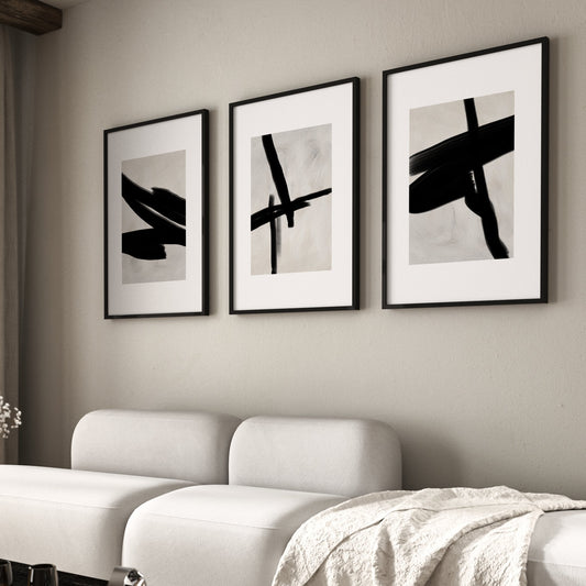 Black And Beige Black Ink Wall Art Prints - Set Of 3