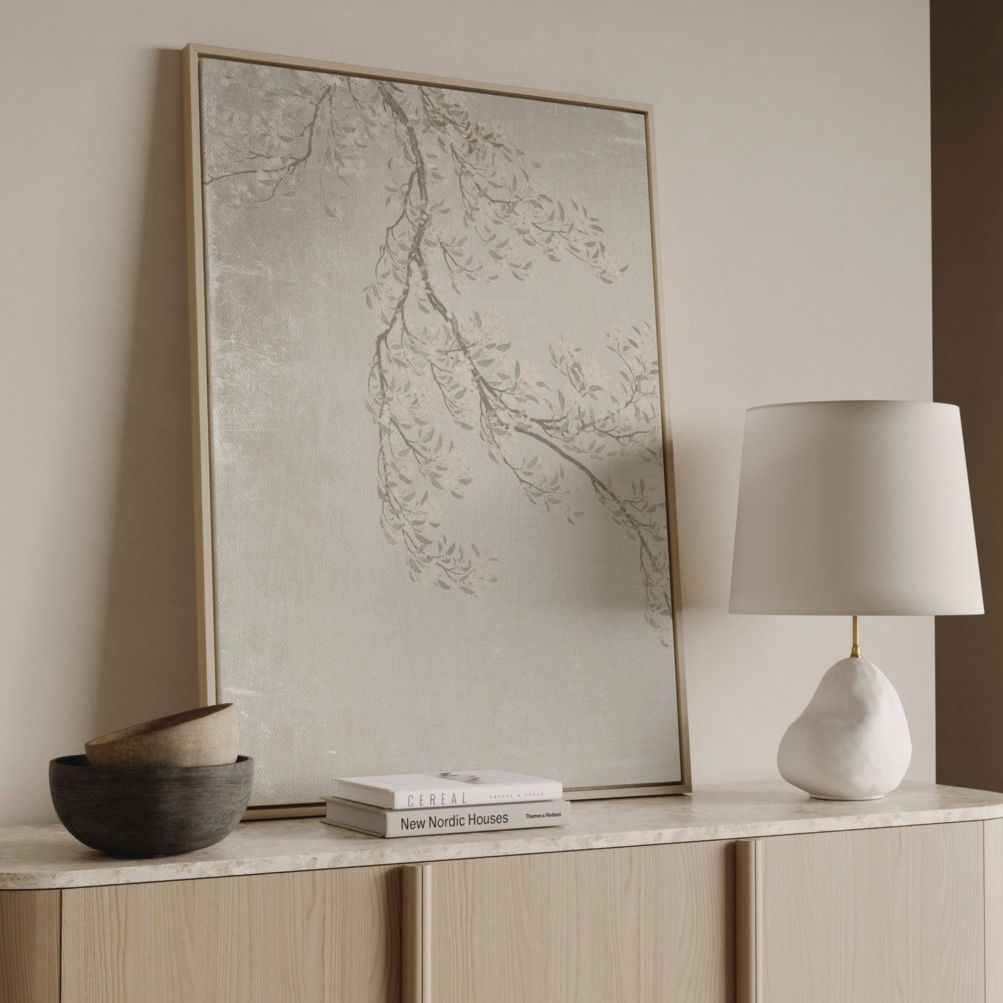 Faded Blossom Framed Canvas - French Grey - AureousHome