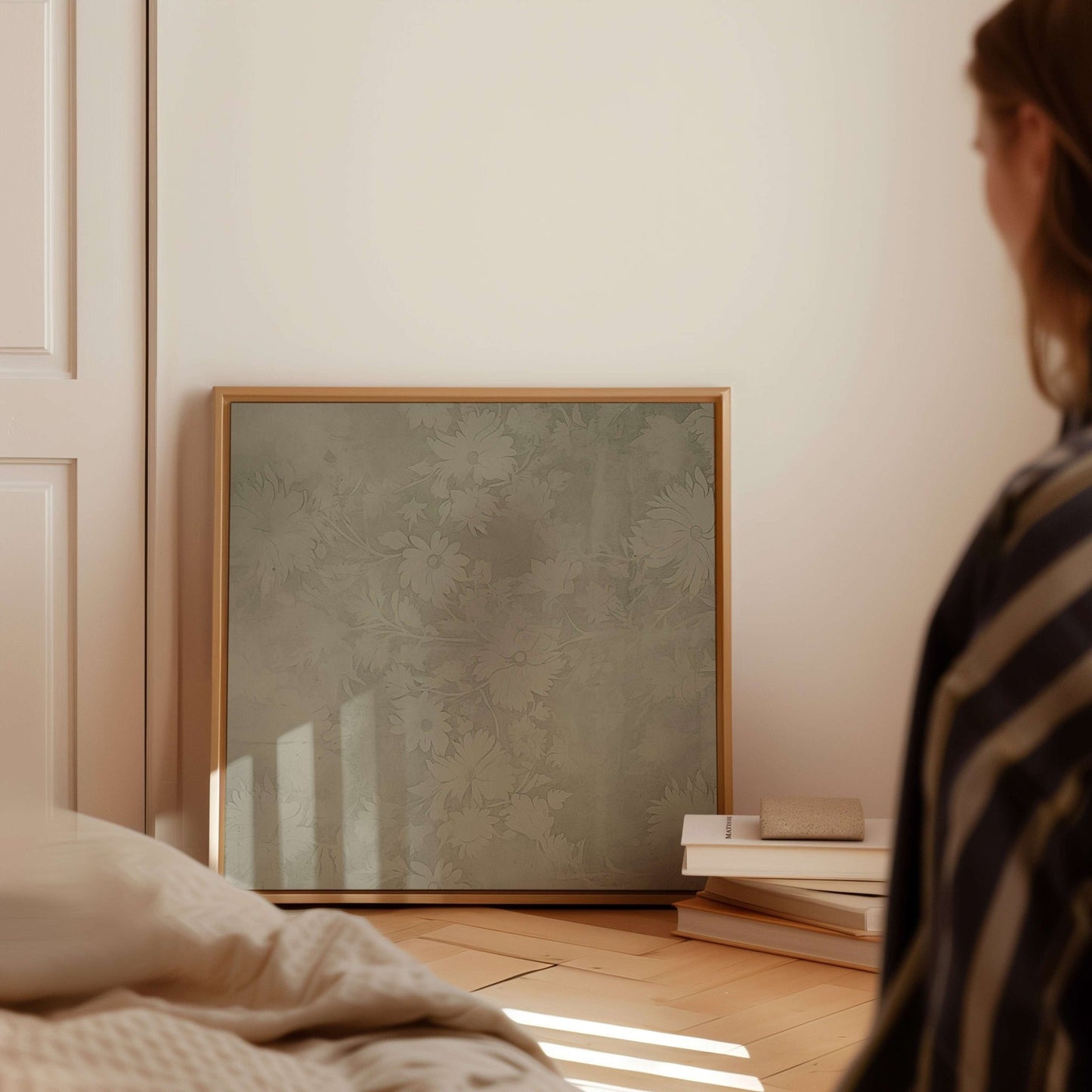 Faded Square Framed Canvas - Square / Olive - AureousHome