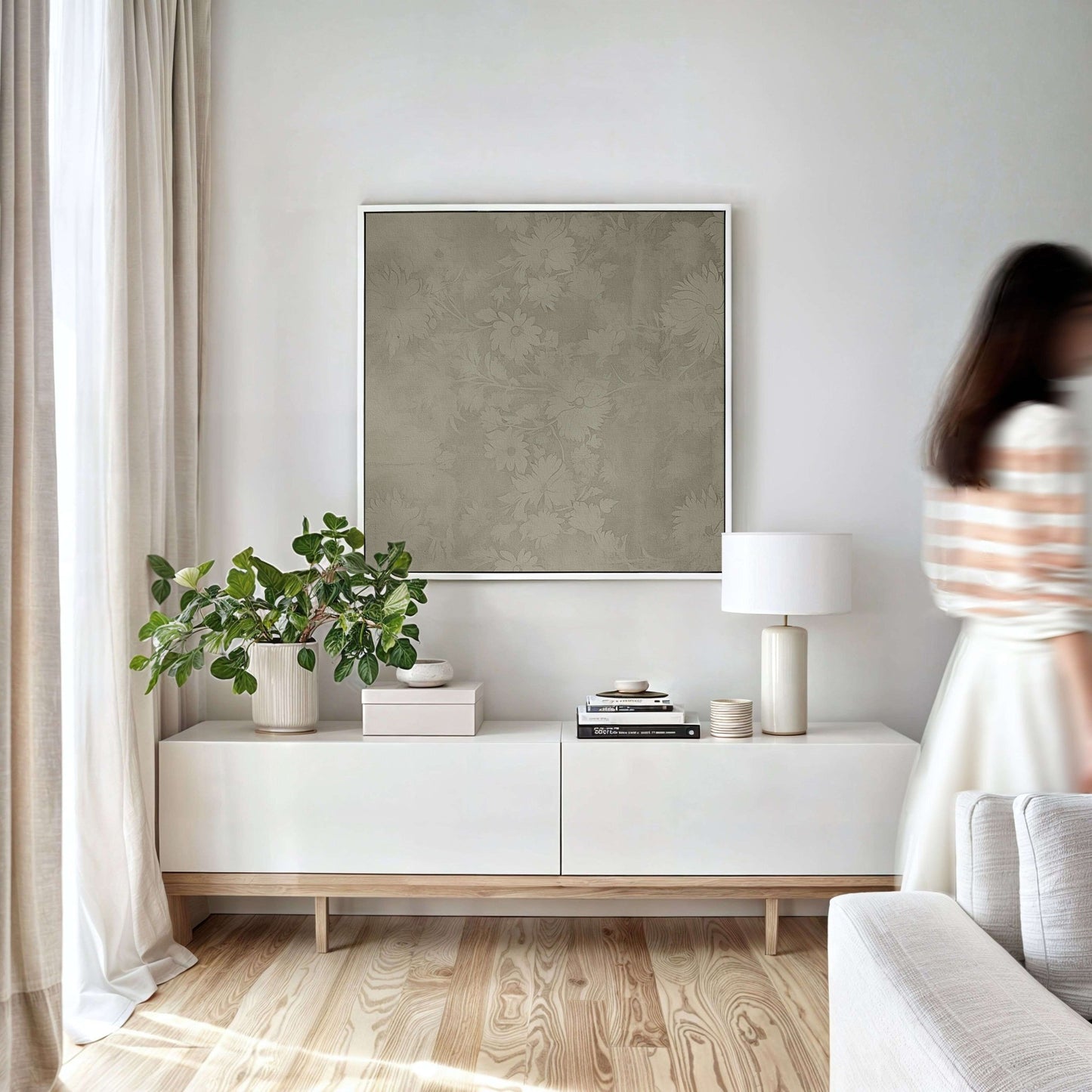 Faded Square Framed Canvas - Square / Olive - AureousHome