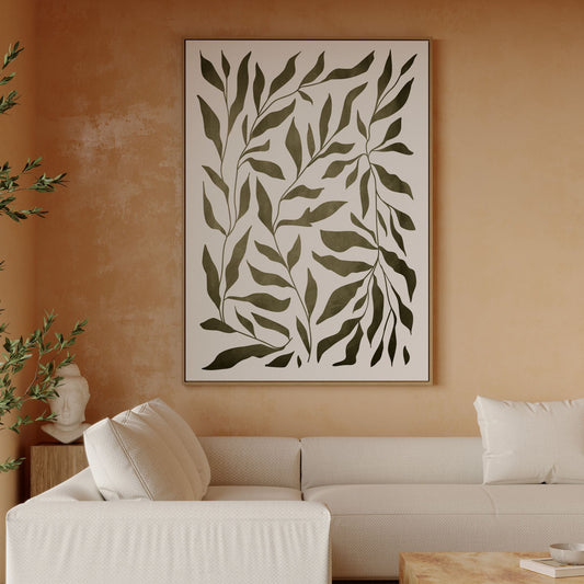Feuilles Framed Canvas - Earthy Green - AureousHome