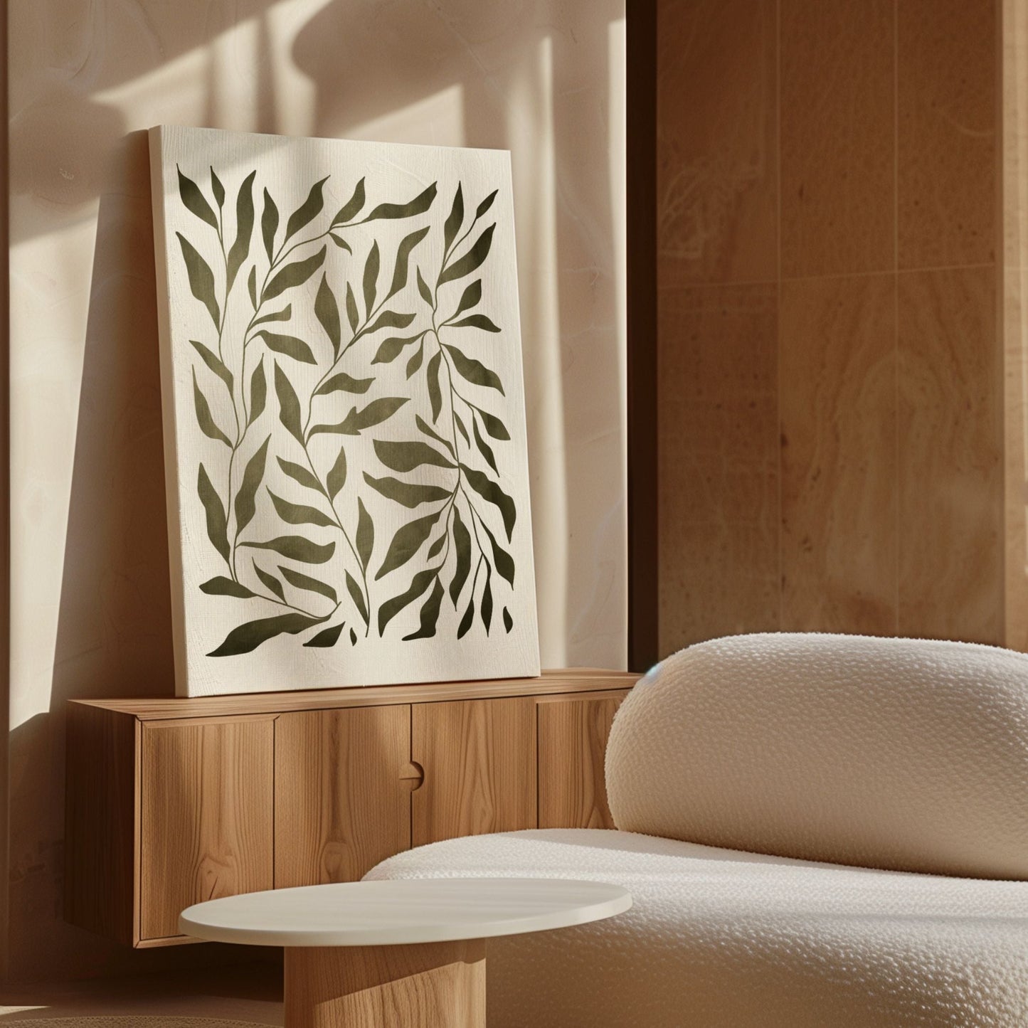Feuilles Framed Canvas - Earthy Green - AureousHome