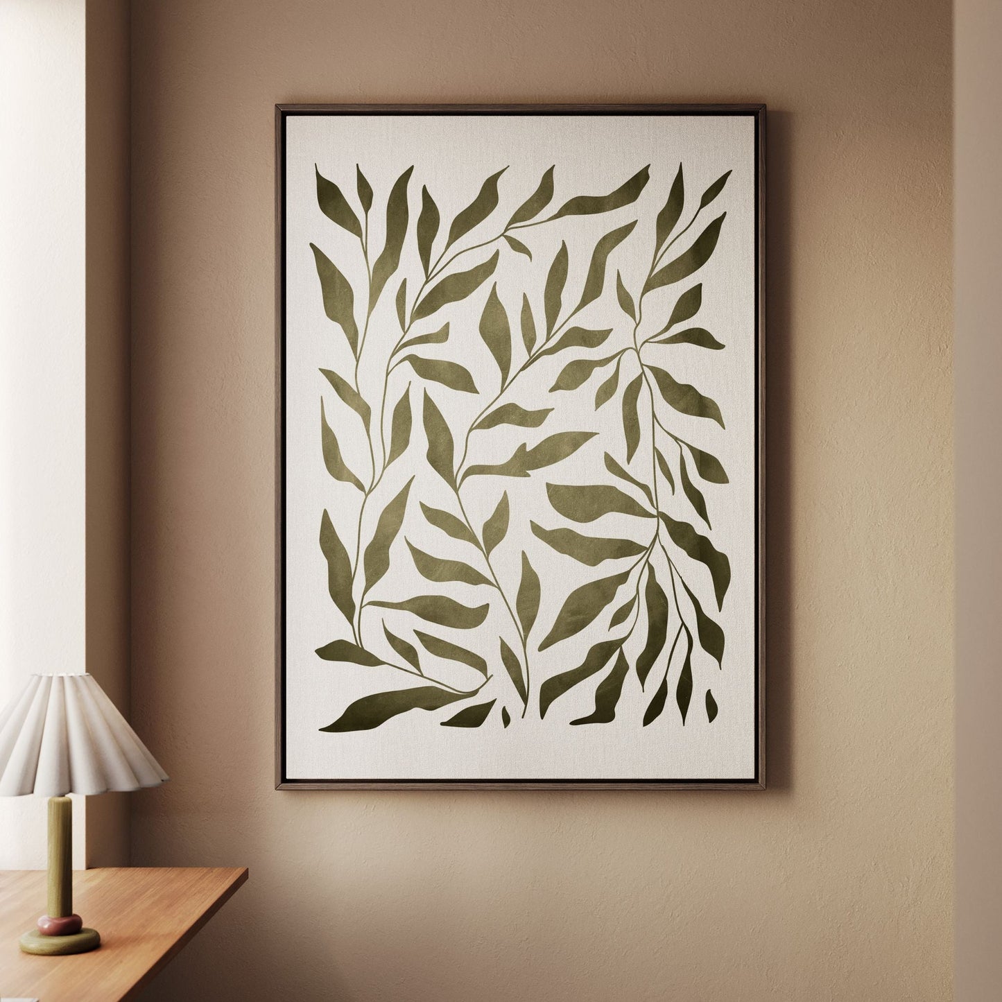 Feuilles Framed Canvas - Earthy Green - AureousHome