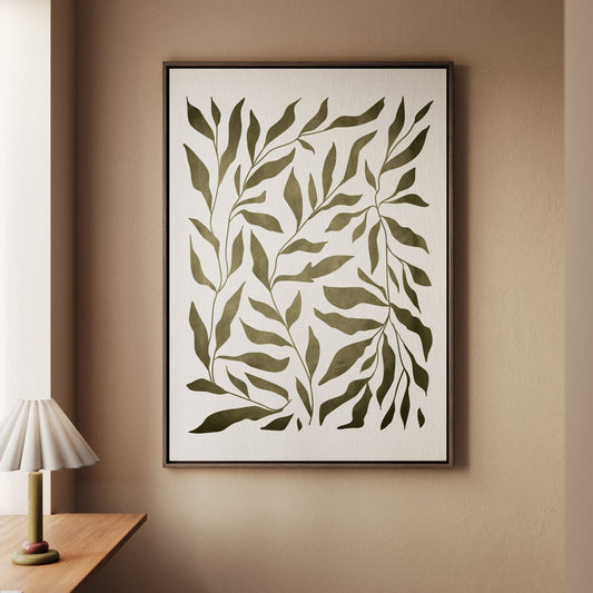 Feuilles Framed Canvas - Earthy Green - AureousHome