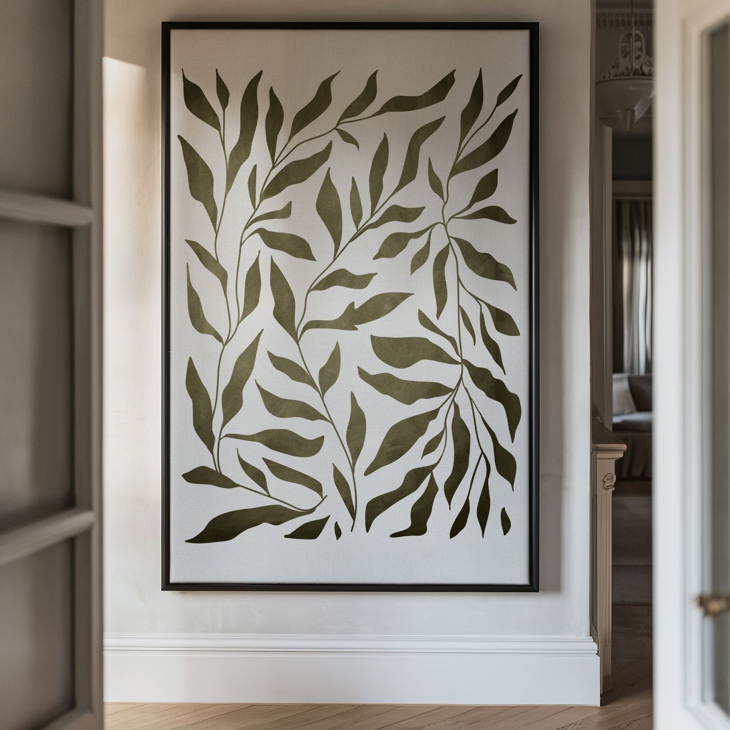 Feuilles Framed Canvas - Earthy Green - AureousHome