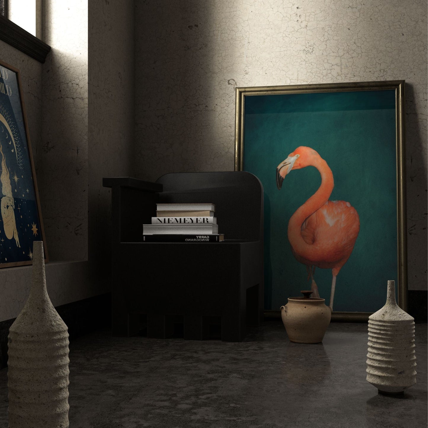Green flamingo home print by Aureous 