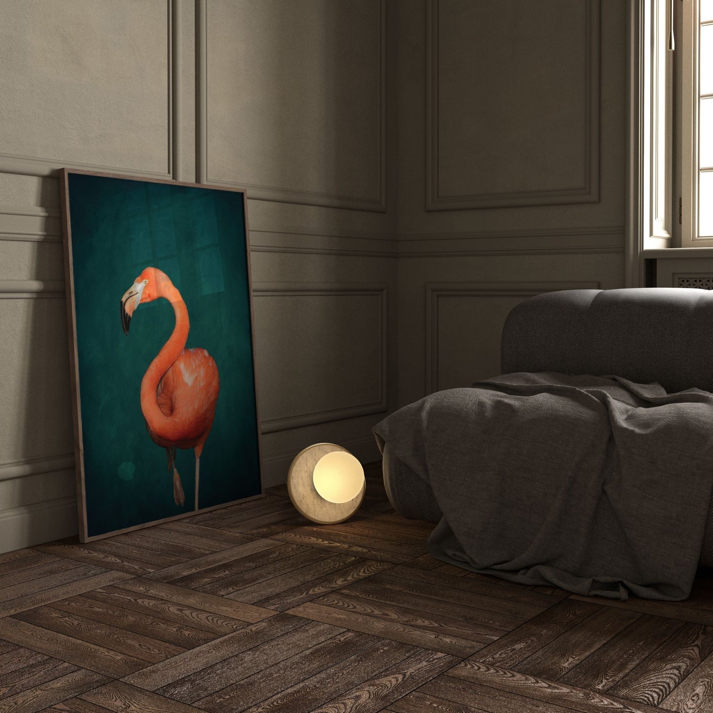 Dark green flamingo artwork by Aureous 