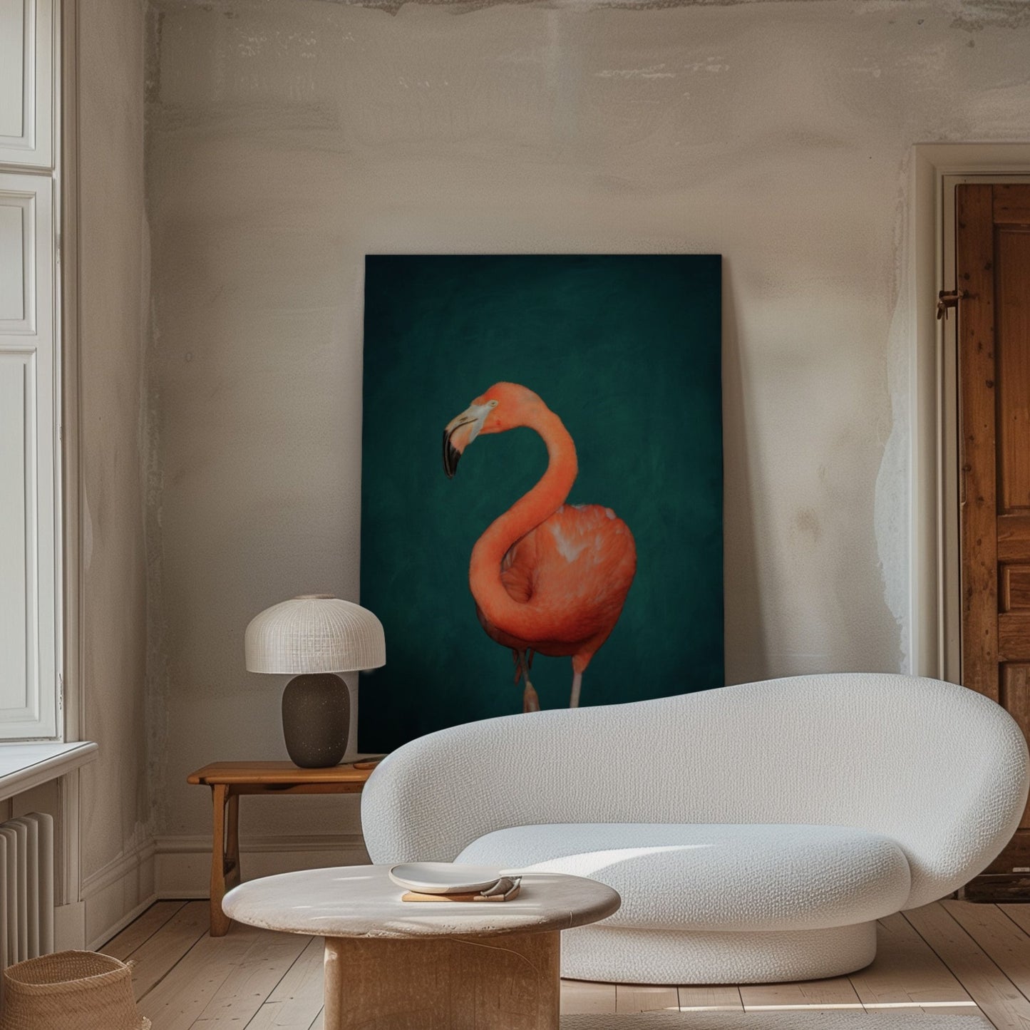 Dark Green Flamingo Oversized Canvas Wall Art by Aureous 