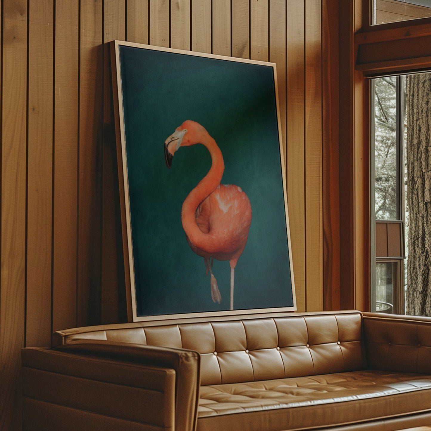 Dark Green Flamingo Framed Canvas Wall Art by Aureous 