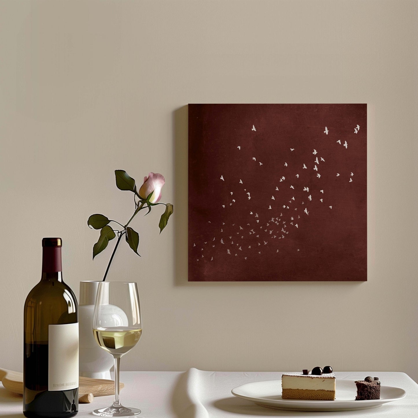 Flock Framed Canvas - Burgundy / Square - AureousHome