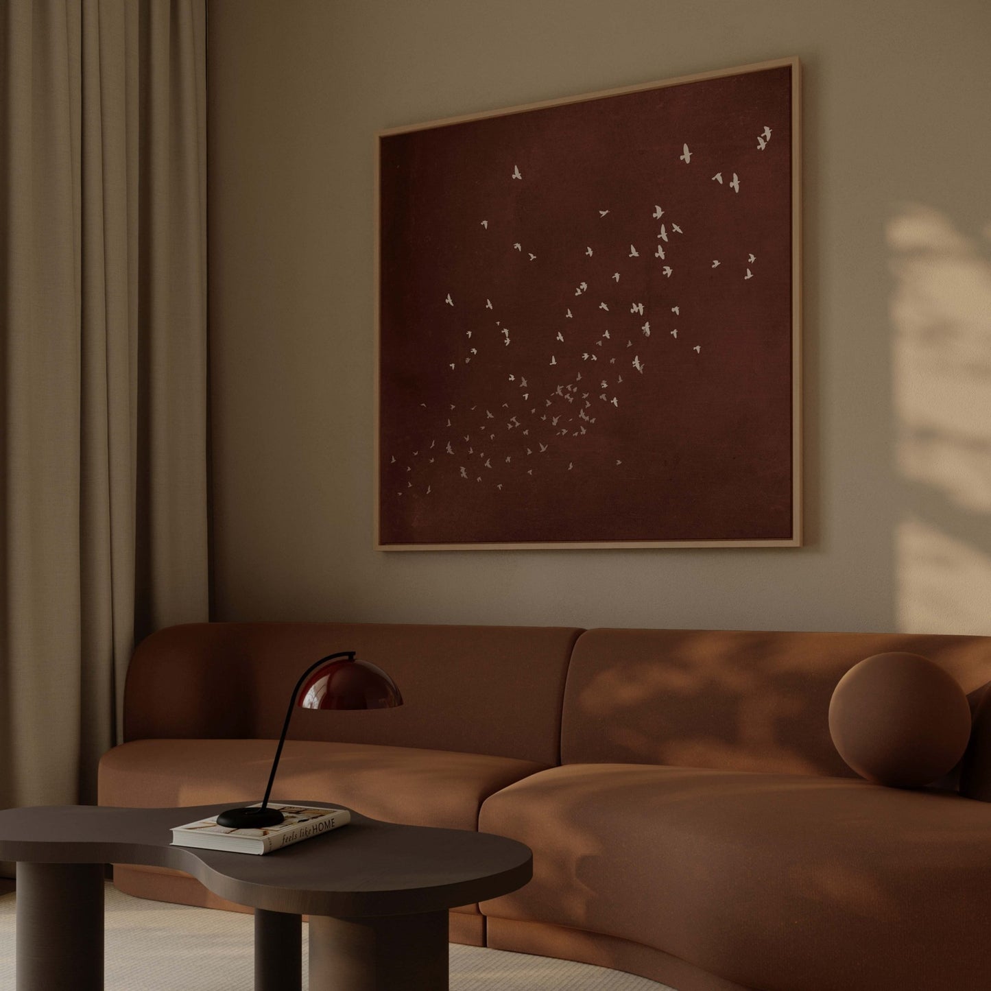 Flock Framed Canvas - Burgundy / Square - AureousHome