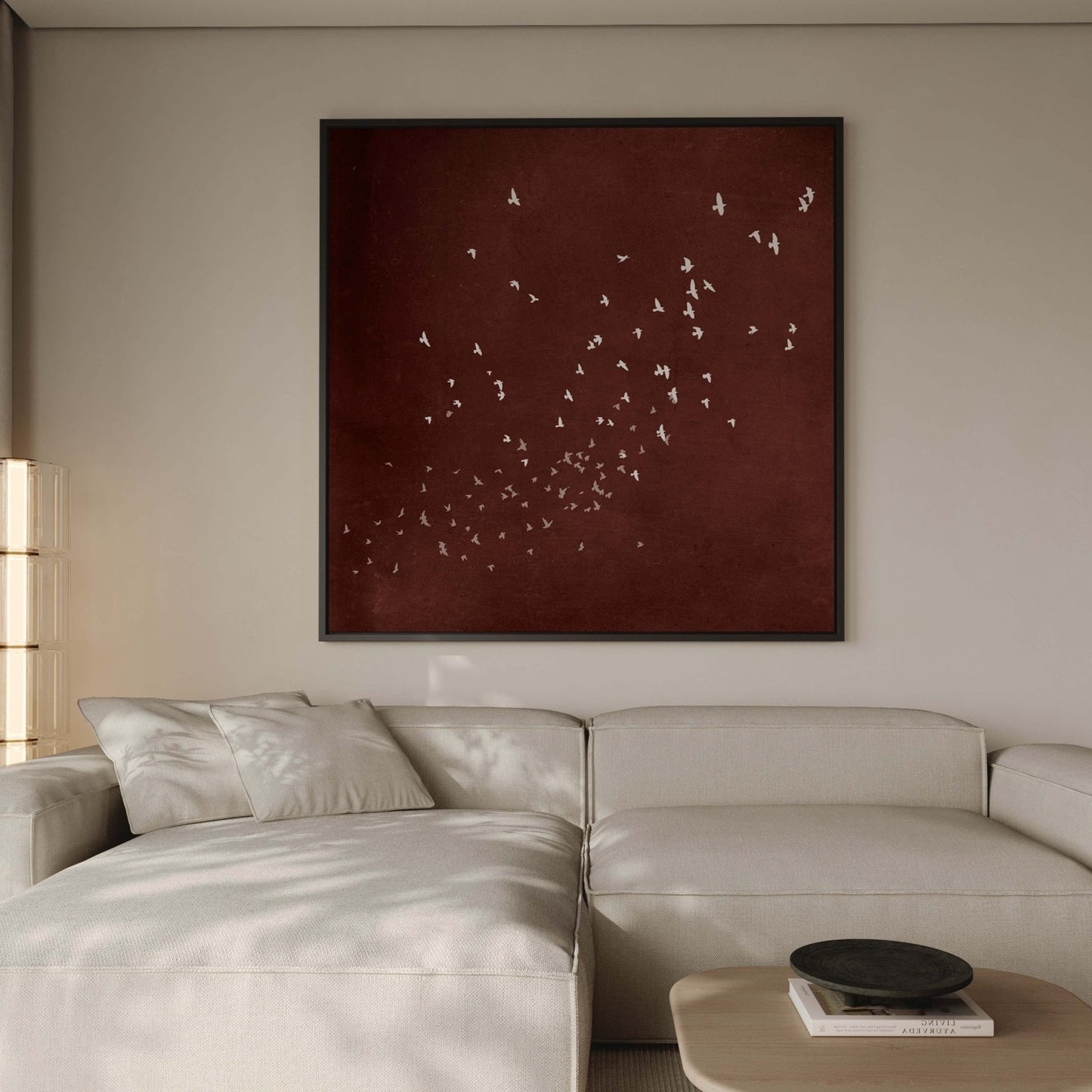 Flock Framed Canvas - Burgundy / Square - AureousHome