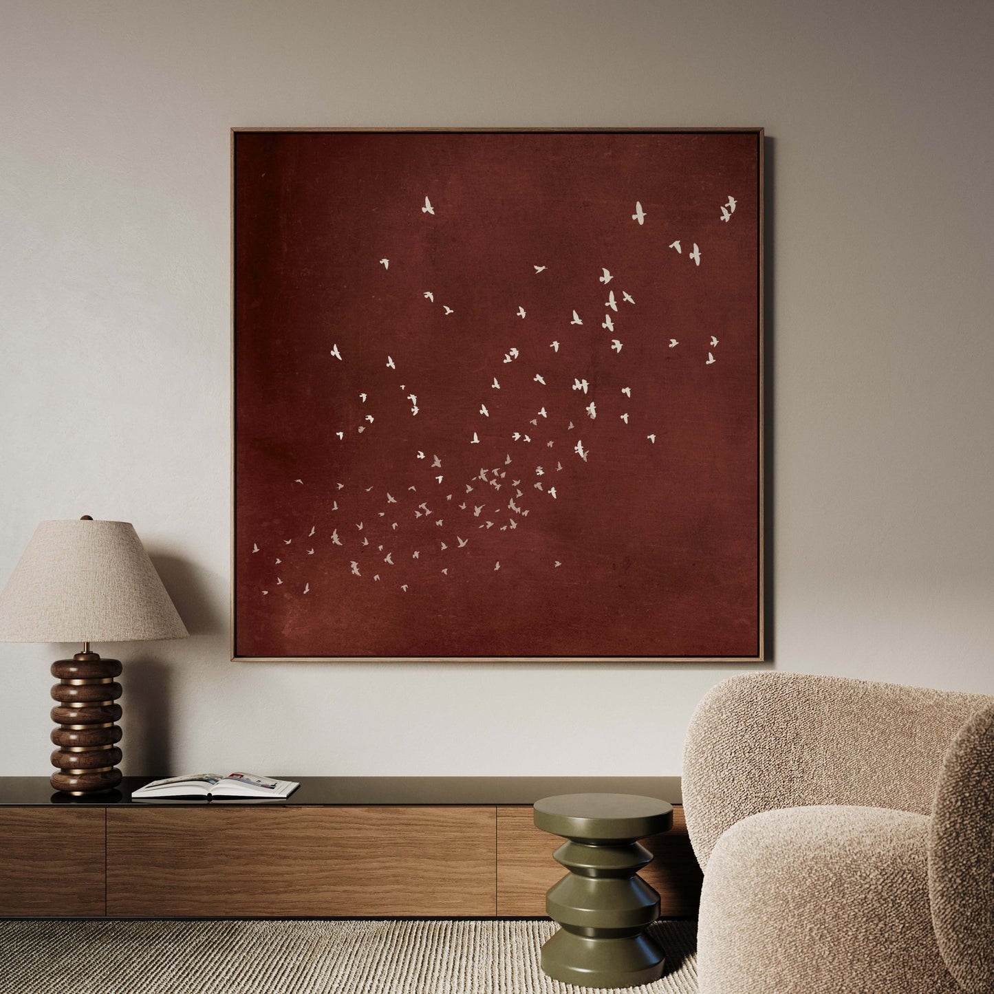 Flock Framed Canvas - Burgundy / Square - AureousHome