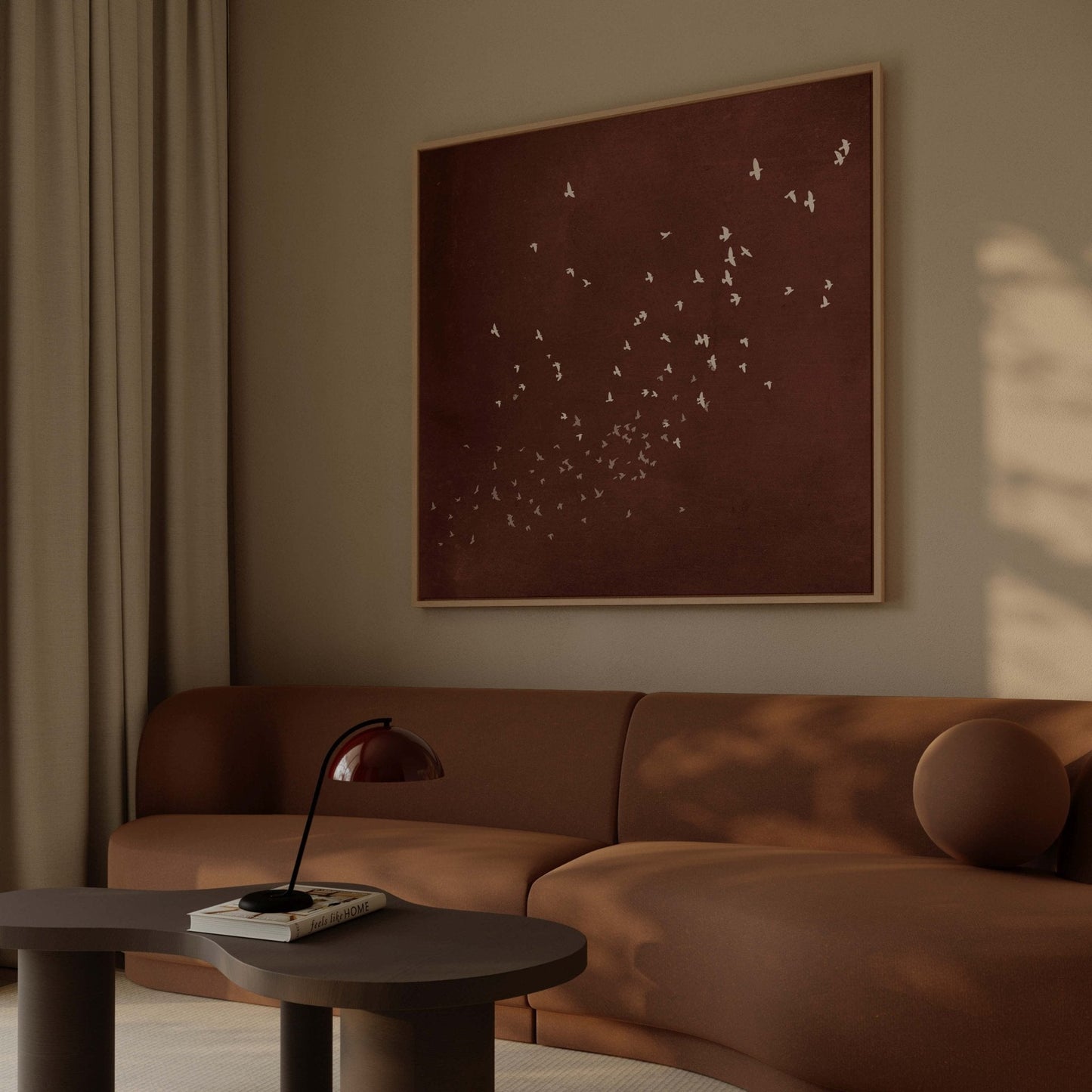 Flock Framed Canvas - Burgundy / Square - AureousHome