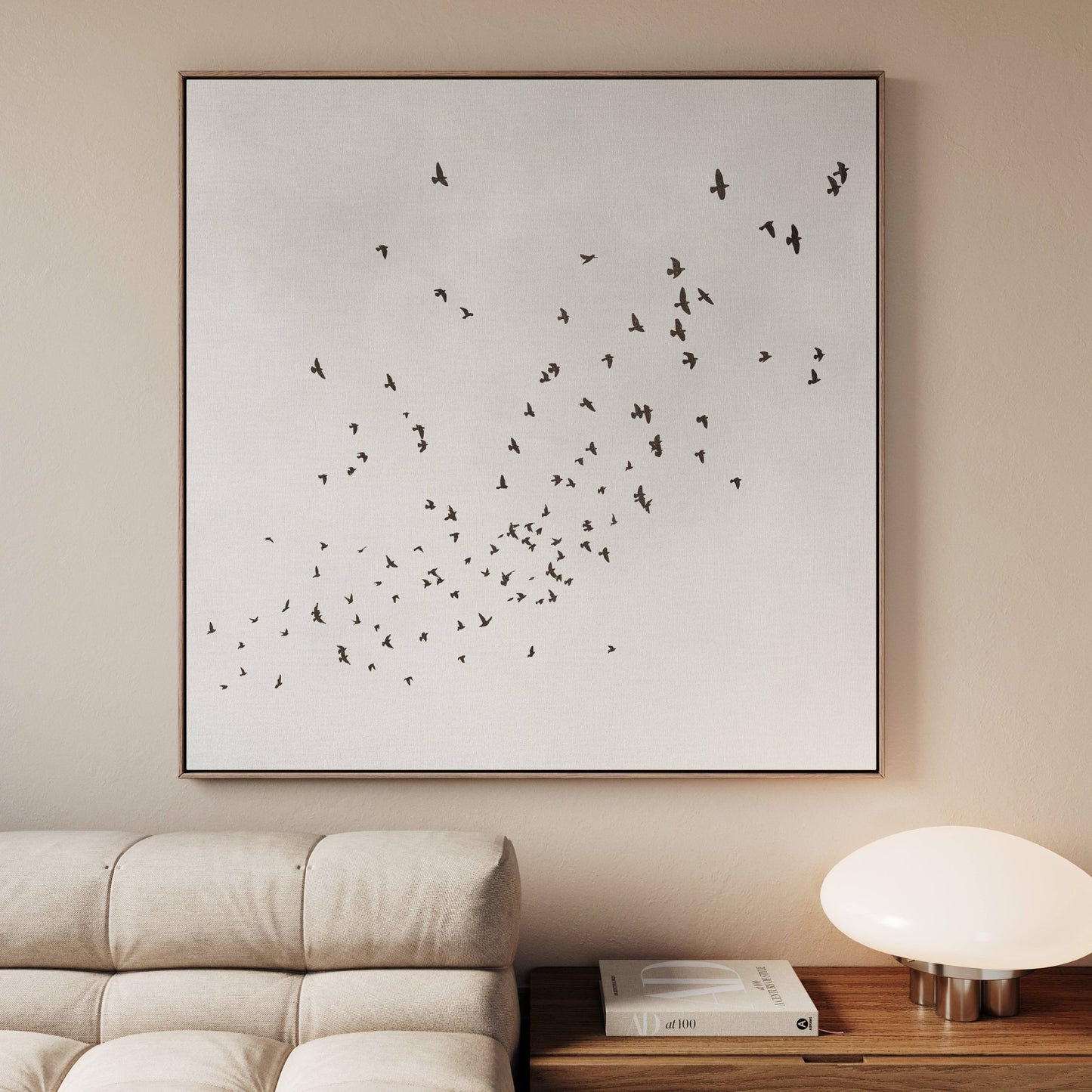 Flock Framed Canvas - Cloud White - AureousHome