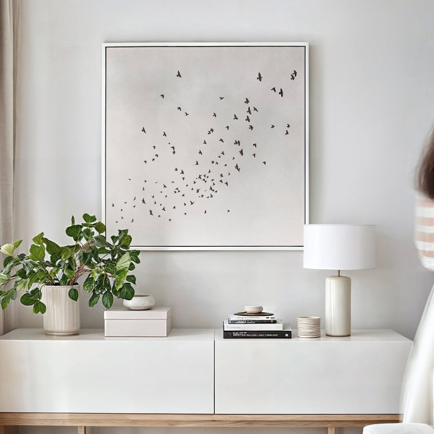 Flock Framed Canvas - Cloud White - AureousHome