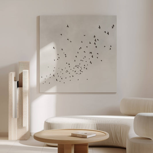 Flock Framed Canvas - Cloud White - AureousHome