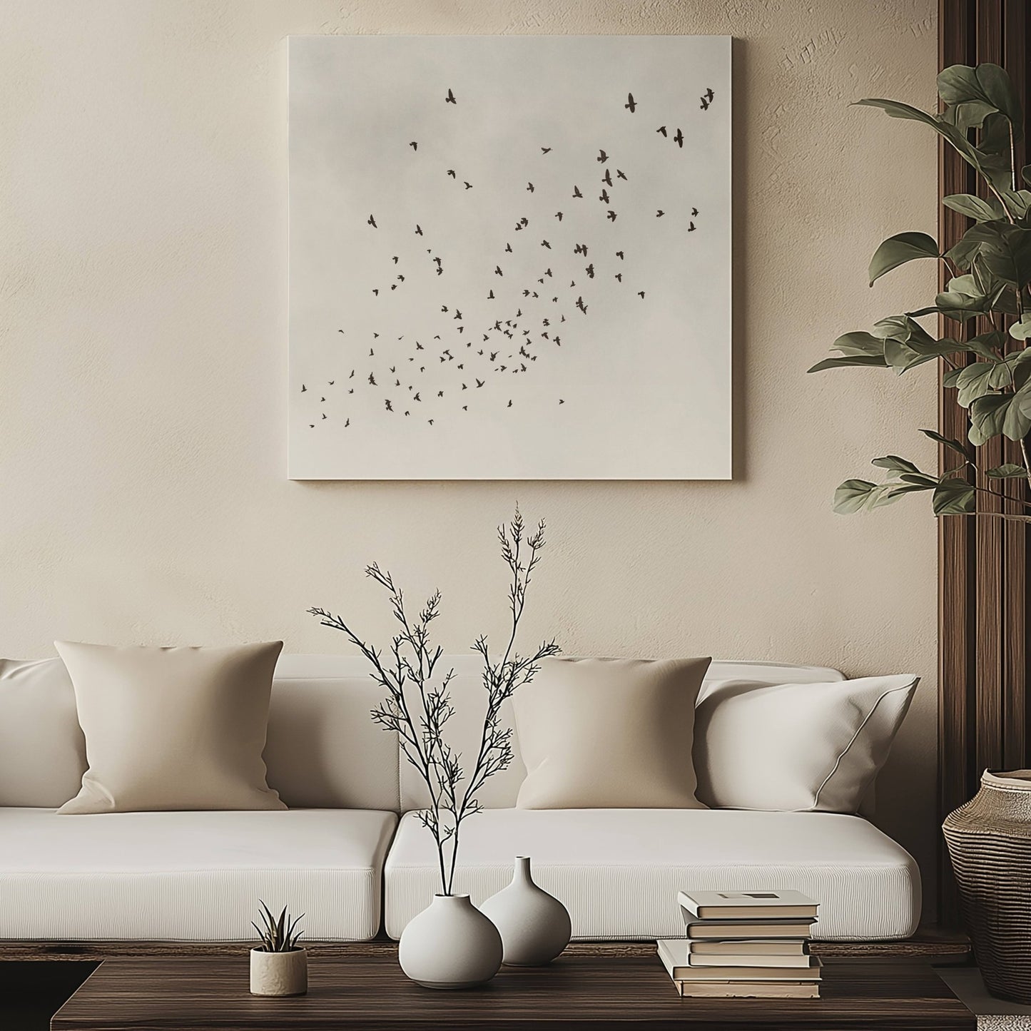 Flock Framed Canvas - Cloud White - AureousHome