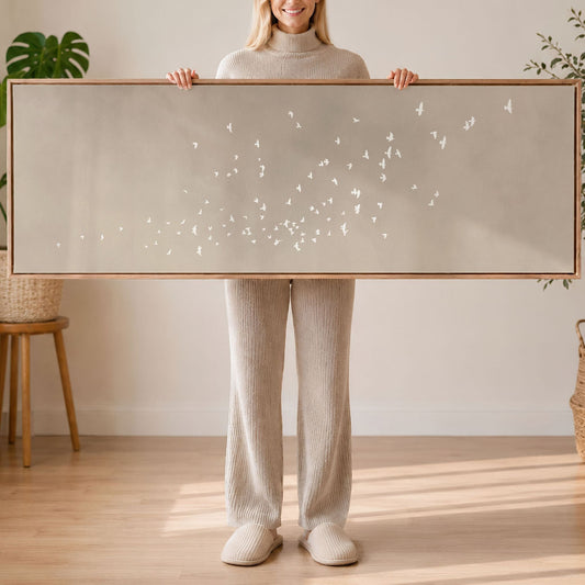 Flock Framed Canvas - Neutral / Panoramic - AureousHome