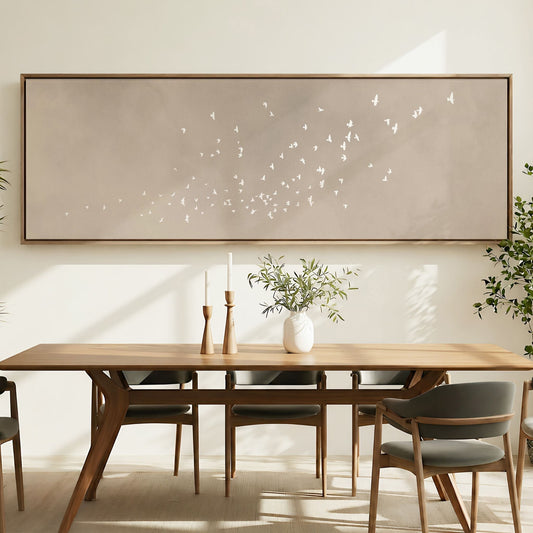 Flock Framed Canvas - Neutral / Panoramic - AureousHome